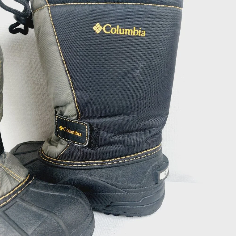 Columbia Boy's Black Gray Powderbug Plus II Mid-Calf Winter Snow Boots Sz 12.5